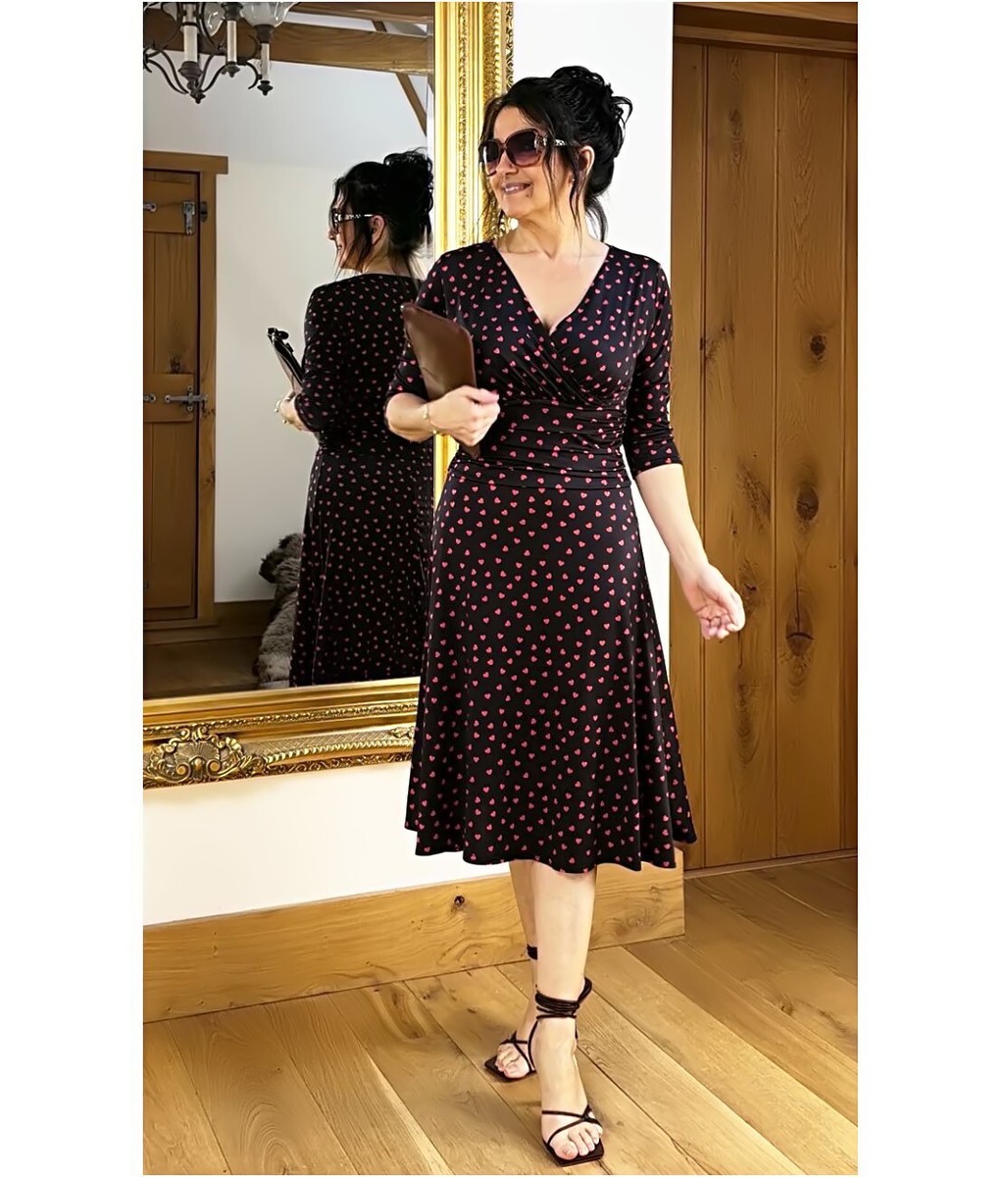 open lace back dress Lydia Wrap Dress in Black Queen of Hearts flocked mesh