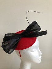 New red hatinator with black silk abaca loops and black quill Gorgeous on 
