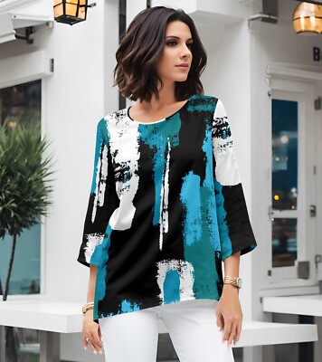 Bon Apple Tea Women's 3/4 Sleeve Round Neck Tunic