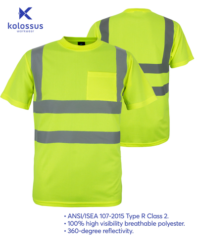 Kolossus High Visibility Short Sleeve Safety Shirt Yellow Class 2 - Picture 8 of 9