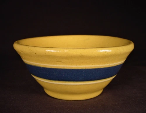 RARE ANTIQUE AMERICAN 4 INCH 1800s BLUE & WHITE BAND McCOY BOWL YELLOW WARE MINT