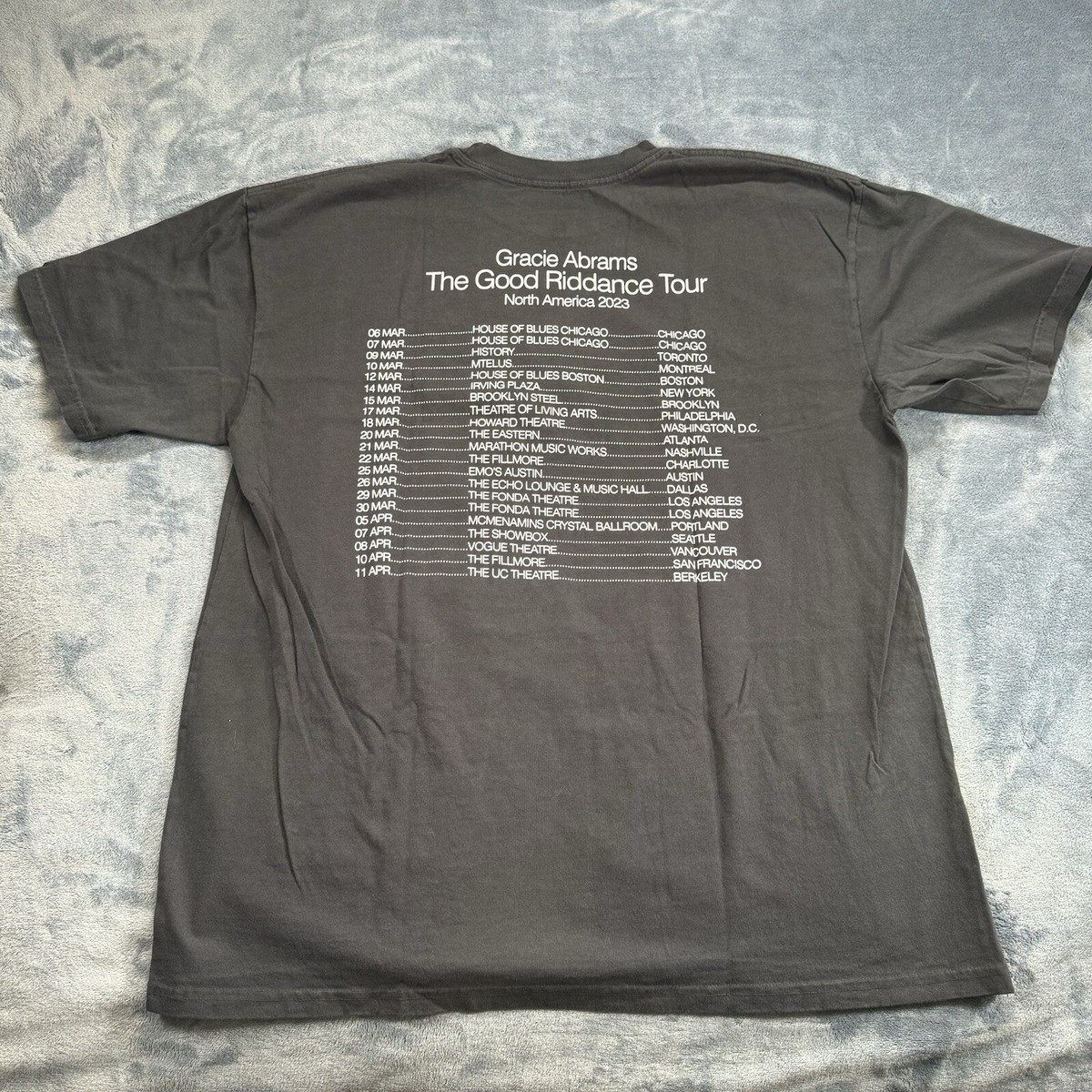 Gracie Abrams Good Riddance Tour Dateback Gray T-Shirt Tour