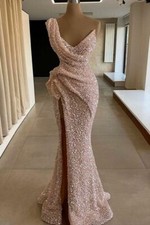 New Mermaid One Shoulder Sequins Celebrity Dress Evening Prom Gown Home Coming