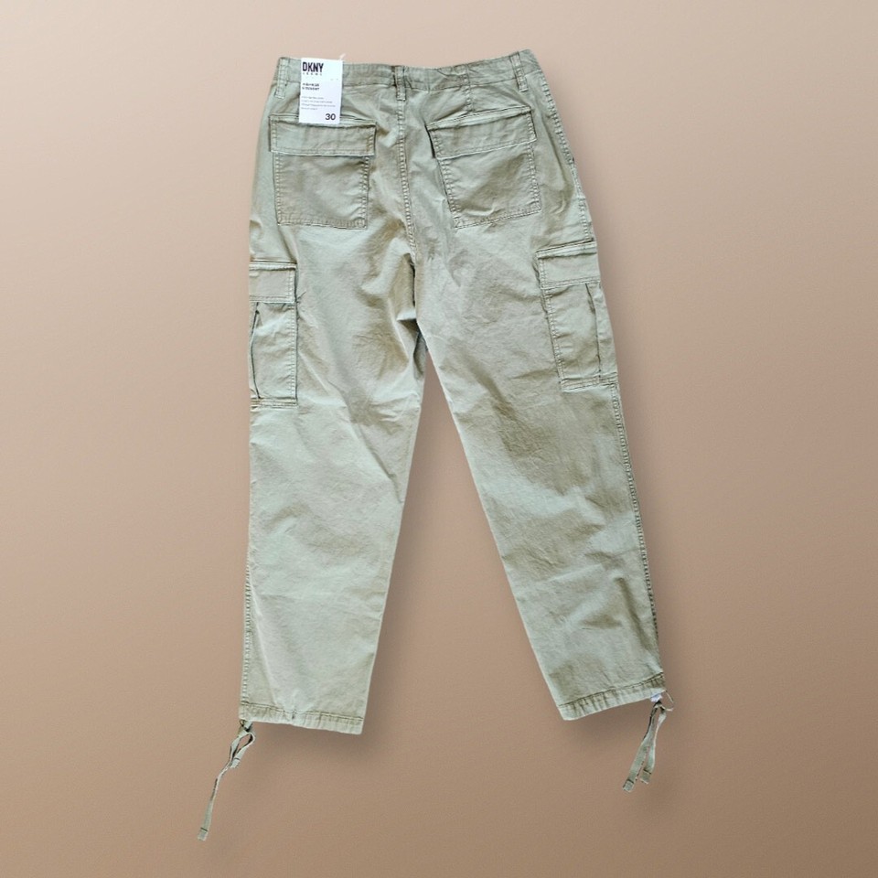 DKNY Jeans Womens High Rise Straight Leg Draw String Green Cargo