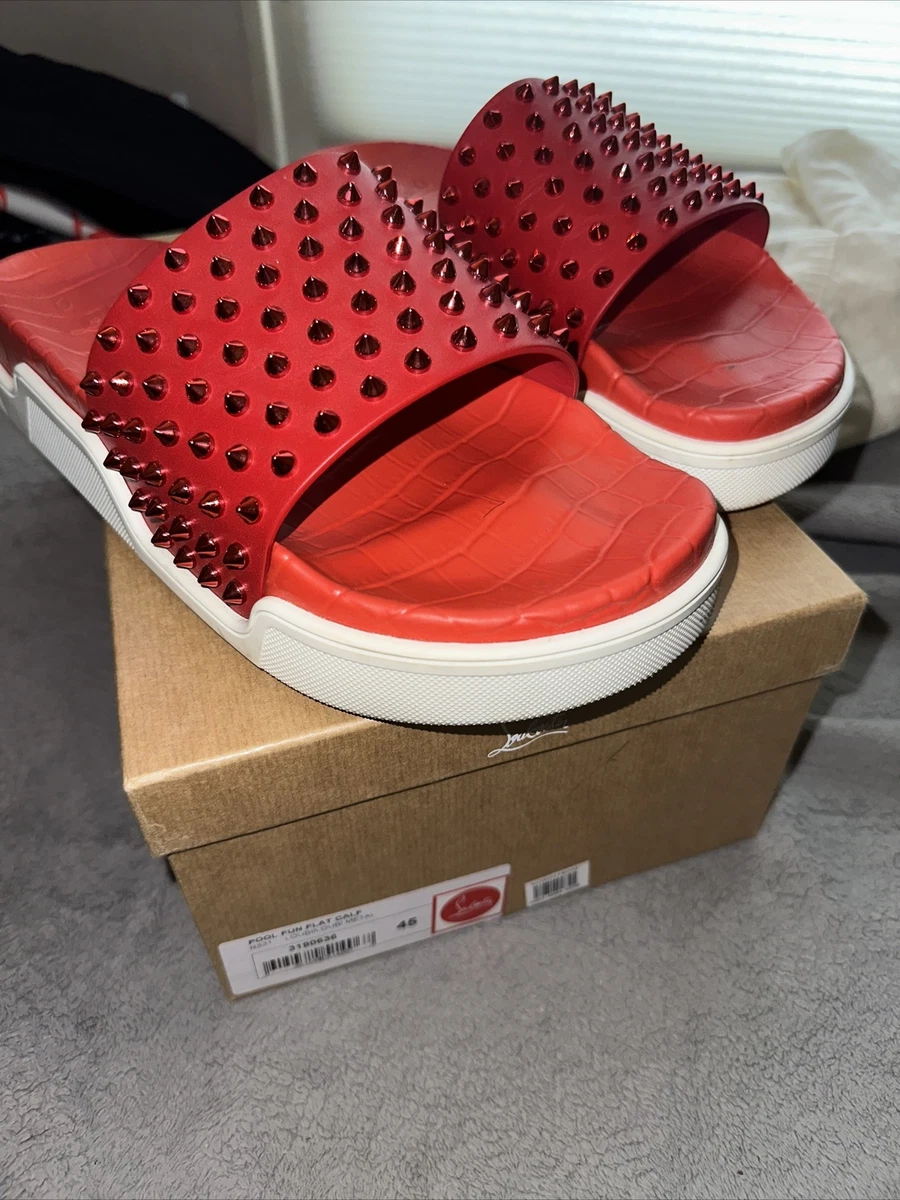 Christian Louboutin Pool Fun Spiked Slide Sandal Red Bottom Bottoms Bloody