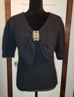 Vintage I.B Diffusion Medium Black Jeweled V-Neck Sweater Silk Angora Lamb Wool