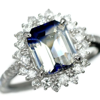 Bague diamant saphir bicolore non chauffée Pt900 Sri Lanka 2,53 ct D0,65 ct -... - Photo 1/4