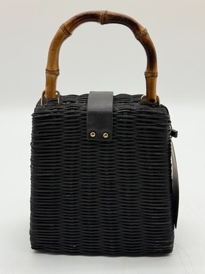 Zara Black Wicker Rattan Crossbody Bag Bamboo Top Handle Basket Purse Damaged