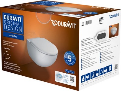 Duravit Architec Wand-WC Rimless Set 457209 mit Tiefspüler inklusive WC-Sitz,
