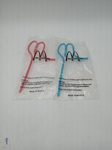 McDonalds 1995 M Kunststoff Crazy Straws 2er Set blau & rot versiegelt #uab1 - Bild 1 von 5