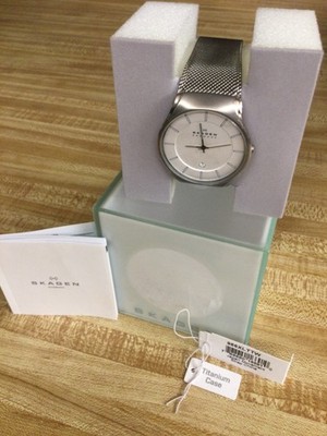 Men's Skagen Denmark Mesh Titanium Classic 39mm Slim Silver Watch