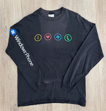 vintage Windows Phone Tech Tee Sunfaded Black Longsleeve L Microsoft PC Computer