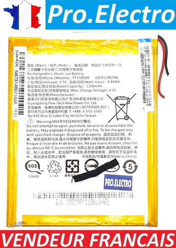 Battery batterie liseuse (tablette) 1ICP2/80/99 PT158098 3.7V 1200mAh 2fils - 第 1/2 張圖片