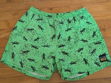VTG 90s Run Wild Gecko Hawaii Shorts Neon Green Print Surf Beach Cotton Medium
