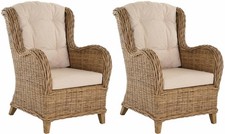 Set/2 Lesesessel Birmingham bequem aus Rattan Sessel Wohnzimmer (Natur Grau)