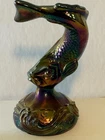 Fenton Carnival Glass Fish Koi Figurine Amethyst Paperweight jumping fish