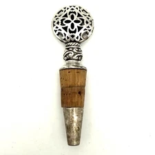 Brighton Wine Bottle Stopper Ornate Silver Tone * Some Plating Wear See Photos