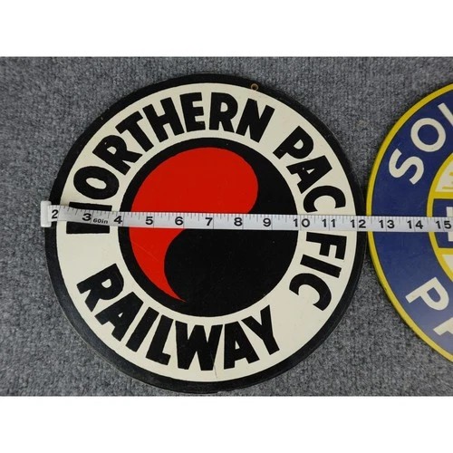 Vintage Northern Pacific Railway Southern Pacific Lines Round Signs