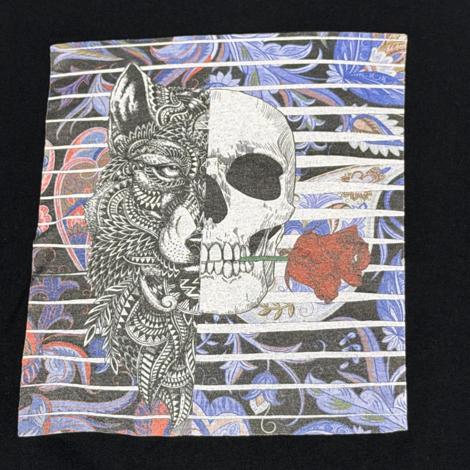 Camisa Robert Graham Para Hombres Grande Negra Lobo Calavera Rosa Gráfico Algodón Camiseta Foto 2 de 4