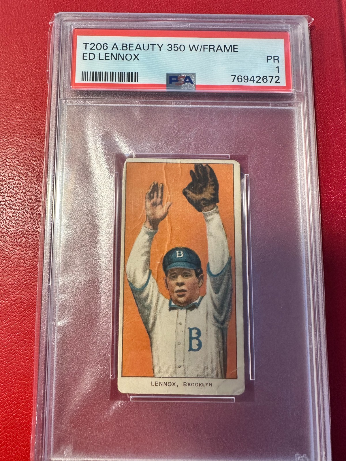 T206 American Beauty 350: ED LENNOX Brooklyn Superbas ~ PSA 1