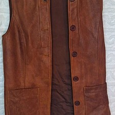 Men/Womens Brown Leather Vest, Regular, Button Front with Pockets Sm