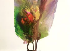 Abstract Mixed Media Ink Watercolor Painting on 11 X 15” Paper Contemporary