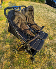Puggle Double Pushchair Black Folding Hood/Canopy Adjustable Back Rest