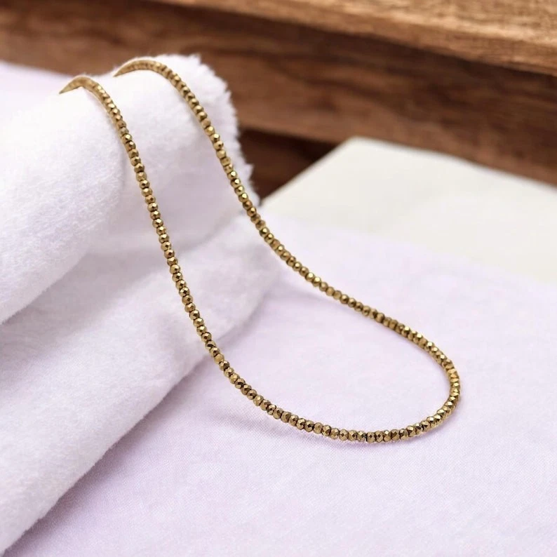 Ожерелья 24 дюйма из натурального пирита A++ ограненные бусины из драгоценных камней Rondelle умственная чистота - Изображение 4 из 4