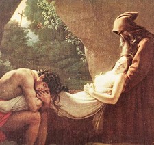 C1930-40s Linen Postcard Atala At The Tomb Girodet Louvre Unposted Paris E99A