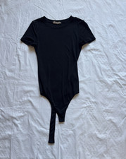 Elodie Women  s Black Short Sleeve One-Piece Bodysuit M Opaque Wireless
