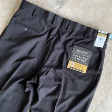 Haggar Men's Black Solid Classic-Fit Premium Flat-Front Stretch Dress Pants