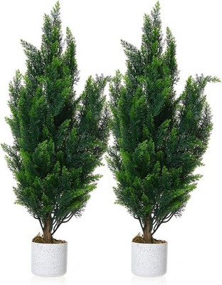 Realistic Artificial Cedar Trees 2 Pcs 3FT Evergreen Fake Pine Topiary Trees