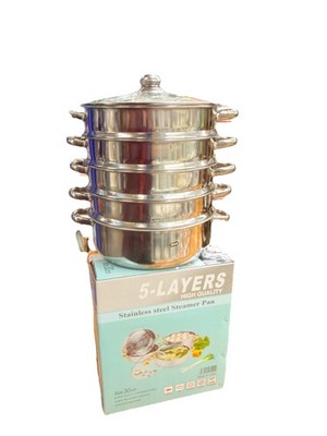5 Ebenen Edelstahl Dampfgarer Herd Topf Set Pfanne Kochen Lebensmittel Glas Deckel 30 cm UK