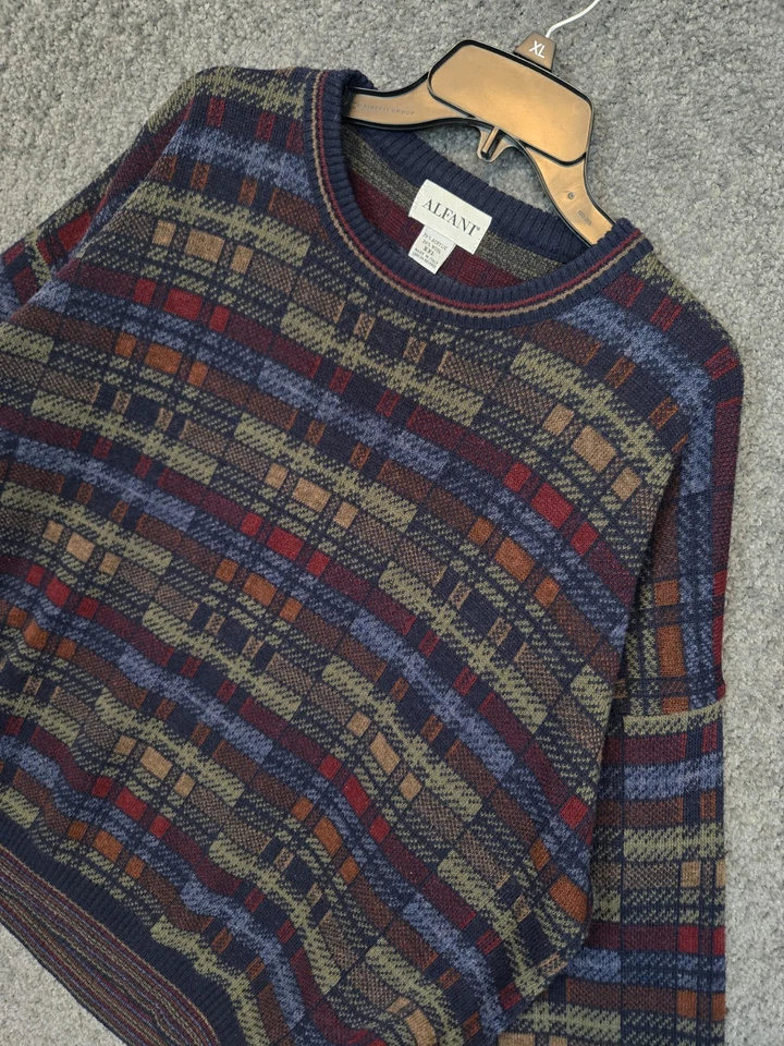 Suéter Vintage Para Hombre 2XL Multicolor Geométrico Tejido a Cuadros Pullover Años 90 Abuelo Foto 3 de 4
