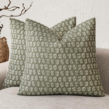 Set of 2 Decorative Vintage Floral Print Throw Pillow Covers Neutral Modern Farm
