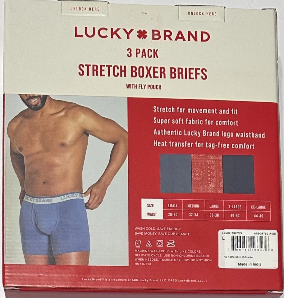 Calzoncillos boxer Lucky Brand para hombre 3 elásticos grandes (36-38) azul/rojo Foto 4 de 4