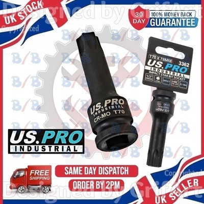 US PRO INDUSTRIAL T70 IMPACT TORX TX STAR BIT SOCKET  1/2'' INCH DRIVE LONG 78MM