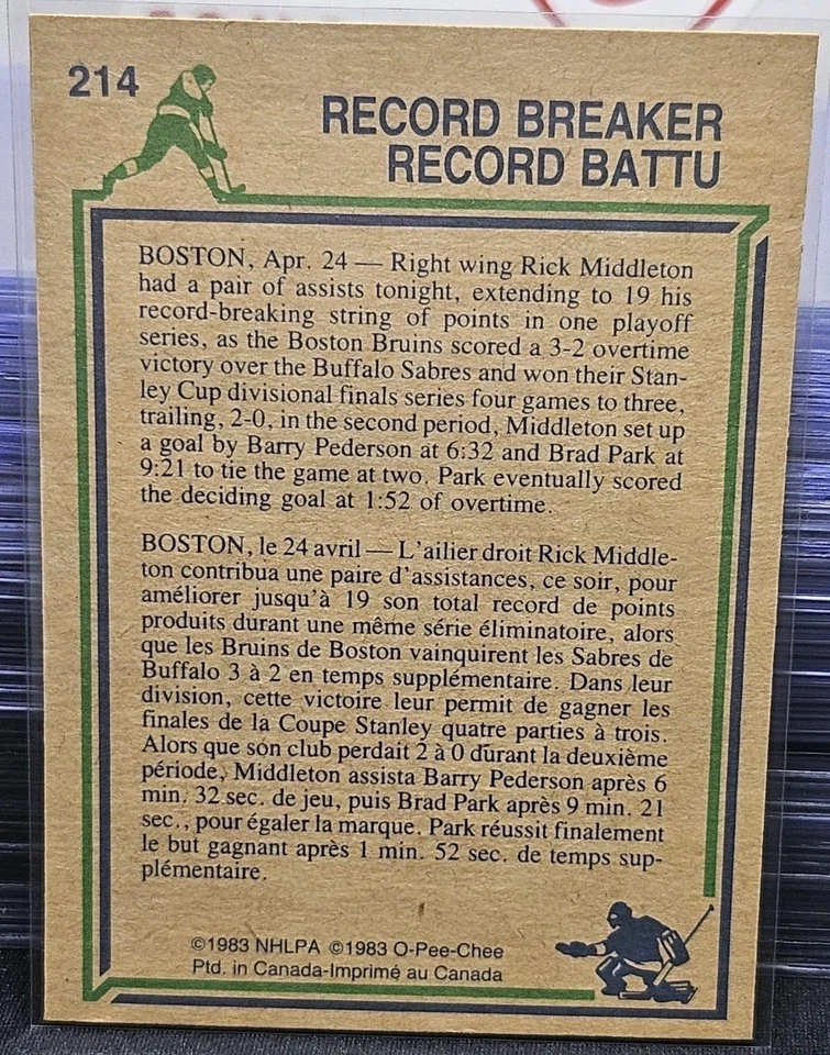 83-84 O-Pee-Chee Rick Middleton Record Breaker 🚨🚨🚨 Boston Bruins  - Image 2 of 2
