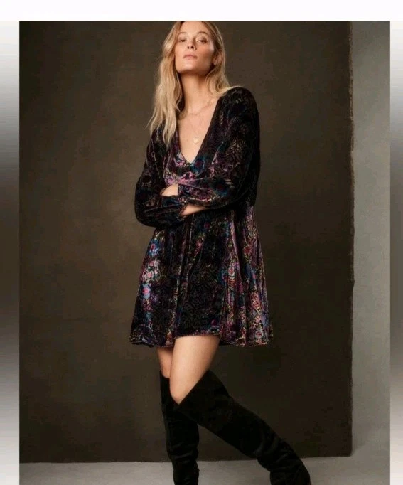 Бархатное мини-платье Anthropologie Mona Burnout богемное женское пейсли размер XS - Изображение 4 из 4