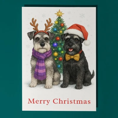 SMART JESTER Schnauzer Dogs Duo Merry Christmas - Premium Card and Envelope Personalised card
