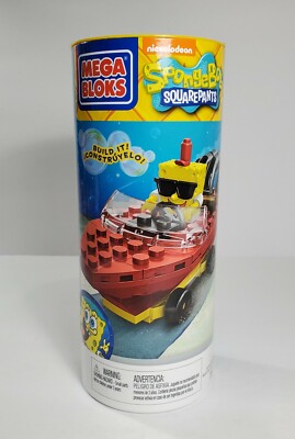 MEGA BLOKS SPONGEBOB RACER BOATMOBILE SQUAREPANTS FIGURE MISB 73pcs 2015 RARE 