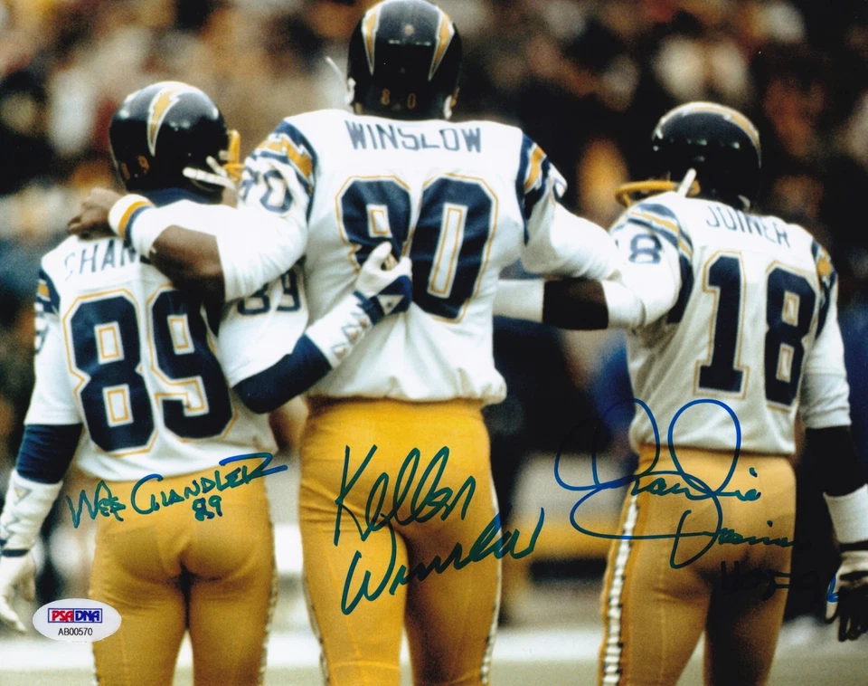 Foto 8x10 cargadores firmados por Kellen Winslow Charlie Joiner Wes Chandler PSA/DNA Foto 4 de 4