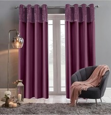 Crushed Velvet Band Faux Silk Curtains Pair Eyelet Fully Lined Ring Top UK Sizes