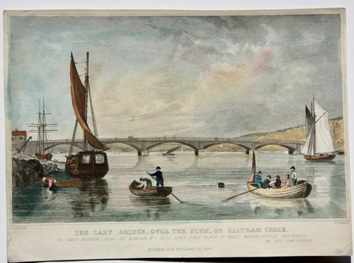 P. Heath nach T. Allom, altkol. Radierung "The Lary Bridge, over the Plym", 1829 - Bild 7 von 8