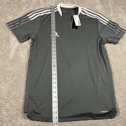Adidas Mens Gray M Performance Aeroready 3 Striped Athletic Soccer Shirt NWT - Picture 8 of 8