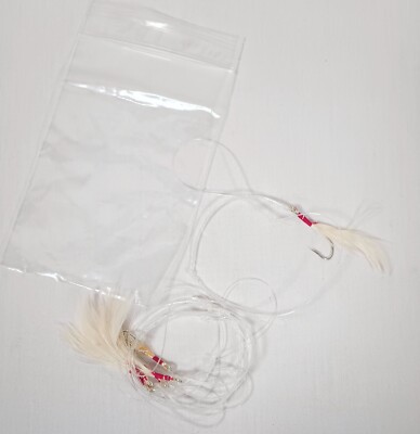 6 Fishing Tackle Hooks with Feather Lure and Leader 13.5'' Nylon Loop End New