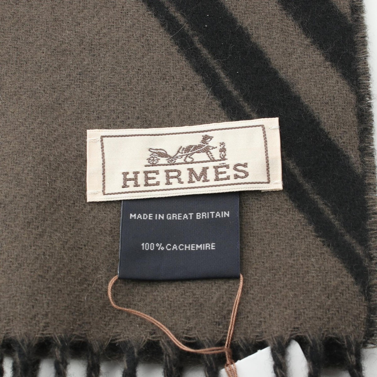 HERMES Sangles en Zig Zag Scarf cashmere Black Brown Used