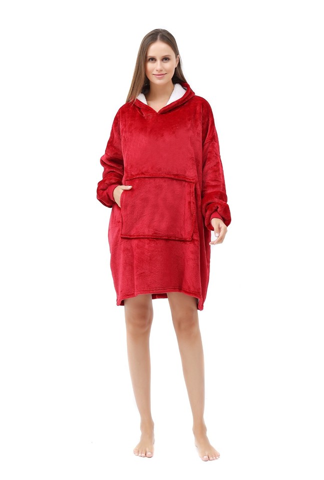 Oversize Giant Hoodie Blanket - Super Soft Teddy Sherpa Plush, Grey, XXXL, Hooded Sweatshirt