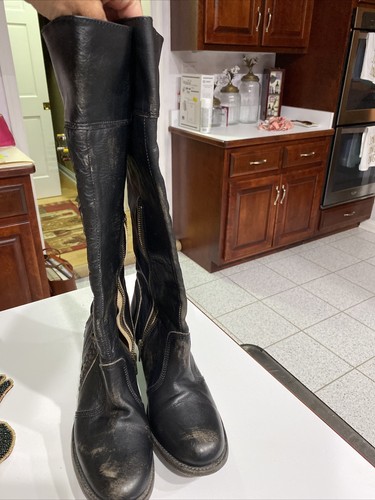 BED STU NOBILITY Sz 8.5 BLACK Distressed Leather SIDE ZIP Wedge TALL Boots ROUND - Picture 2 of 9