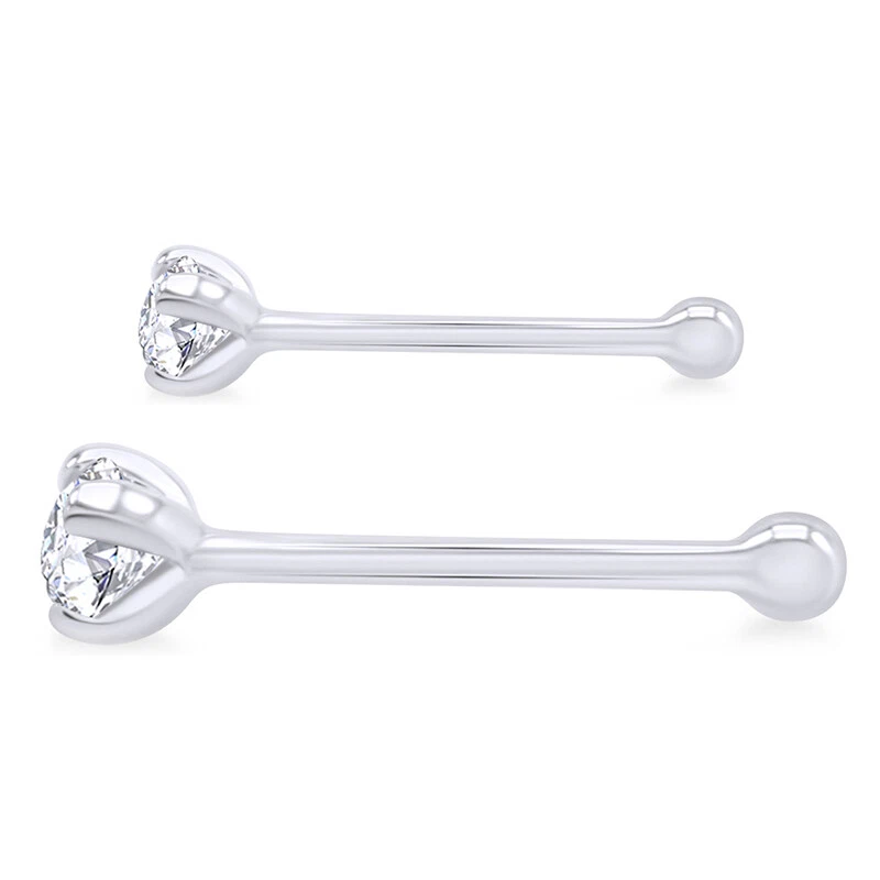 Juego de 2 Tachuelas Solitarias Nariz Hueso Anillo Chapado en Oro Blanco 14k Circonita Cúbica Foto 2 de 3